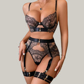 Erotic Set See-Through Embroidered Lingeries Eyelash Lace Body Shaping Lingerie Four-Piece Set Hot