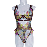 Erotic Western Style Colorful Embroidery Featuring Sensual French Lace Waist Shaping Slim Fit Alluring Erotic
