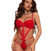 Erotic Western Style Faux Leather Lace Up Featuring Sensual Hollow Out See Through Alluring Exquisite Erotic