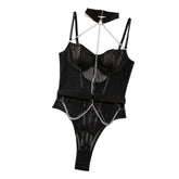 Erotic Western Style Halter Neck Featuring Sensual Metal Decor Slim Fit See Through Alluring Exquisite Erotic