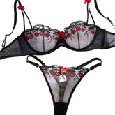 French Cherries Bra Mesh Embroidery See Through Lingerie Sets Erotic Exotic Suits