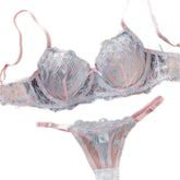 French Western Embroidery Floral Pink Blue Transparent Lingerie Sets Erotic Intimates Lingerie Set