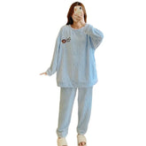 Winter Sweet Cartoon Printed Long Sleeve & Long Pants Plus Size Soft Warm Loungewear Pajama Suit