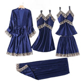 Five-Piece Pajama Set European American Style Spring Autumn Loungewear Plus Size Soft Comfortable Home Wear Sleepwear