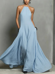 Sleeveless Solid Color Split-Side Round-Neck Maxi Dresses
