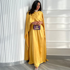 Cape Loose Pockets Solid Color Round-Neck Jumpsuits