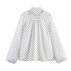 Long Sleeves Falbala Polka-Dot Stand Collar Blouses&shirts Tops