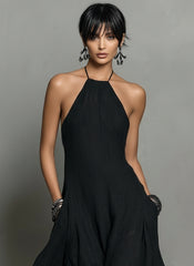 Sleeveless Solid Color Split-Side Round-Neck Maxi Dresses