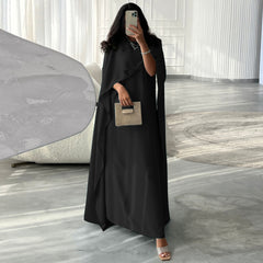 Cape Loose Pockets Solid Color Round-Neck Jumpsuits