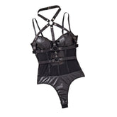 PU Leather Mesh Cross Strap Halter Uniform Erotic