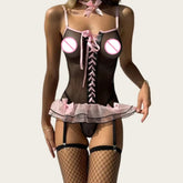 Romantic Lingerie Sets Cute Ruffles Bowknot Erotic Bra 5PC Fishnet Babydolls Daring Girls' Underwear