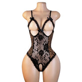 Crotchless Open Crotch Leopard Skinny Underwear Teddy Halter Backless Cross Strap Hollow Out Lingerie Set