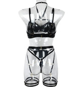 Erotics Halter Chained 3 Piece Set Sensual Mesh Patchwork Alluring Attractive Breathable Exquisite Lingerie Set