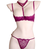 Lace Mesh Crotchless Halter Detachable Hollow Outs