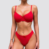 Lace See-through Lingerie Two Piece Sets Ruffle Bow Bra and Briefs Set Exotic Intimates Kit Push Up Underwear