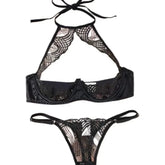 suit Alluring Embroidery Hollow Out Halter Neck Erotic Lingerie Set Stylish Exotic Erotic Bra Set