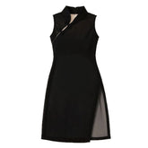 Sexys Mesh See Through High Slit Cheongsam Qipao Uniform