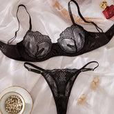 Vintage Black Embroidery Transparent Bra Panty Lingerie Sets Erotic Exotic Suits