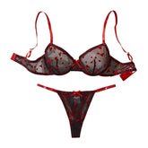 Western Black Heart Mesh See Through Pure Bras Erotic Seductive Valentine Day Underwears Lingerie Set