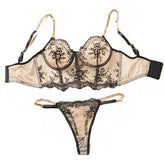 Western Black Mesh Embroidery Lace Trim Bras Erotic Seductive Underwears Clothings Seductive Lingerie Set