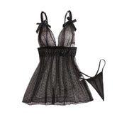 Western Black Polka Dot Mesh Lace Splicing See Through Suspender Thong