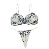 Western Erotic Fresh Small Floral See Through Embroidery Bras Seductive Underwear Clothings Lingerie Set