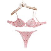 Western Erotic Heart Lace Printed Three Point Bras Seductive Valentine Day Underwears Lingerie Set