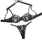 Western Erotic Mesh Heart Embroidery Pure See Through Bras Seductive Underwears Lingerie Set