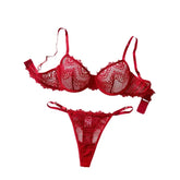 Western Lace Printed Hollow Out See Through Bra Thongs Erotic Seductive Underwear Clothings Lingerie Set