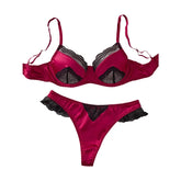 Western Lace Satin Splicing Ultra Thin Underwire Push Up Bra