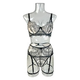 Western Mesh Embroidery Bra See Through Belt Three Points Pure Erotic Seductive Underwear Lingerie Set