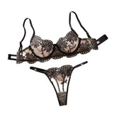 Western Mesh Floral Embroidery Push Up See Through Bra Thong Erotic Seductive Underwear Clothing Lingerie Set