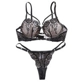 Western Mesh Rose Embroidery Pure Three Point Bras Erotic Seductive Underwear Clothings Seductive Lingerie Set