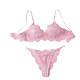 Western Pink Lace Printed Bra Thongs Sweet Pure Erotic Seductive Underwear Clothings Seductive Lingerie Set