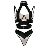 Western Criss Cross See Through Mesh Splicing Webbing Bra