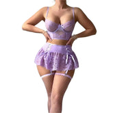 Western Lace Backless Bowknot Bow Ruffle Lace Trim Underwear Nightdress Nightshirt Nightgown Mesh Skirt Lingerie Set