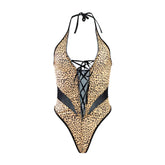 Western Leopard Print V Neck Strappy Backless Body Suits