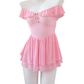 Western Sheer Mesh See Through Off Shoulder Off The Shoulder Uniform Dress Lingerie Gown