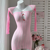 Western Slim Fit Striped Heart Bowknot Fishnet