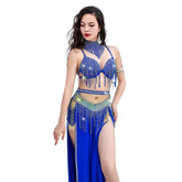 Belly Dance Stage Wear Dynamic Tassel Drum Dance Professional Group Competition Performance Outfit Set