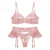 Lingerie Set Sheer Mesh Babydoll Lace Belt Suspender Transparent Nightwear Valentine Day Bridal Honeymoon Suit