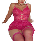 Plus Size French Style Lace Mesh Polka Dot Summer Breathable Erotic Lingerie Exotic Set