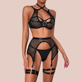 Fishnet Lingerie Hollow Out Sheer Mesh Underwear Bras Exotic Sheer Lingerie Outfit Thong Bra 3pcs Sets