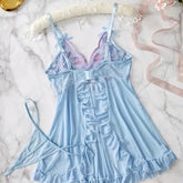 Womens Embroidery Mesh Sheer See Through Lingerie Nightgown Babydoll Splicing Nightwear Temptation Sensual Outfit