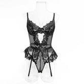 Womens Erotic Western Style Lace Trim Mesh Patchwork Sensual Waist Trainer See Through Alluring Charming Premium Erotic