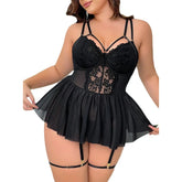 Womens Plus Size Erotic Lace Lingerie Nightwear Set Transparent Sheer Sensual Temptation Alluring Elegant Curvy Clothing