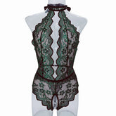 Womens Erotic Deep V Lace Featuring Floral Print Crotchless Design Wireless Backless Sensual Lingerie Teddy Set