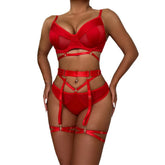 Womens Erotic Western Style Mesh Patchwork 4 Piece Set Sensual Exquisite Craftsmanship Alluring Leg Ring Lingerie Set Set
