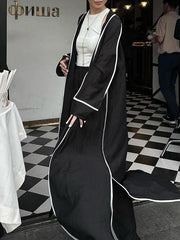 Contrast Color Split-Side Long Sleeves Loose Collarless Outerwear