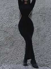 Contrast Color Long Sleeves Skinny Round-Neck Maxi Dresses